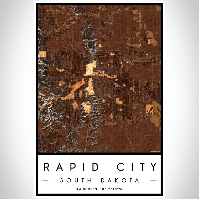 Rapid City South Dakota Map Print Portrait Orientation in Ember Style With Shaded Background