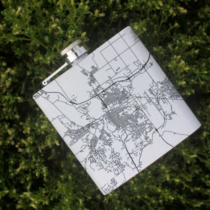Rapid City South Dakota Custom Engraved City Map Inscription Coordinates on 6oz Stainless Steel Flask in White