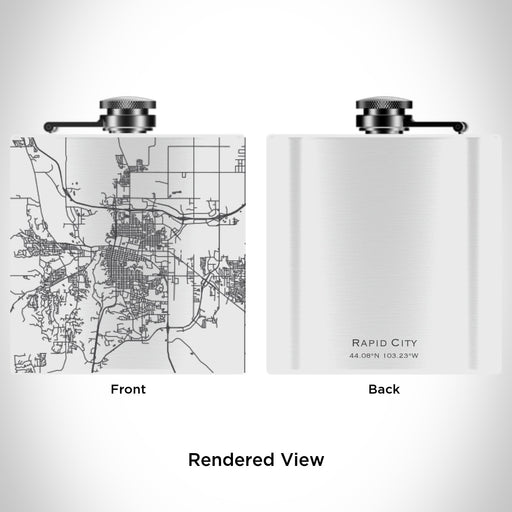 Rendered View of Rapid City South Dakota Map Engraving on 6oz Stainless Steel Flask in White