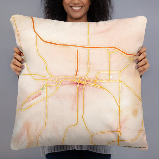 Person holding 22x22 Custom Rapid City South Dakota Map Throw Pillow in Watercolor
