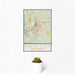 12x18 Rapid City South Dakota Map Print Portrait Orientation in Woodblock Style With Small Cactus Plant in White Planter