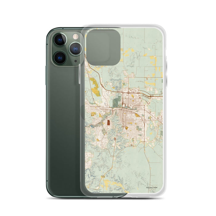 Custom Rapid City South Dakota Map Phone Case in Woodblock on Table with Laptop and Plant