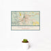 12x18 Rapid City South Dakota Map Print Landscape Orientation in Woodblock Style With Small Cactus Plant in White Planter