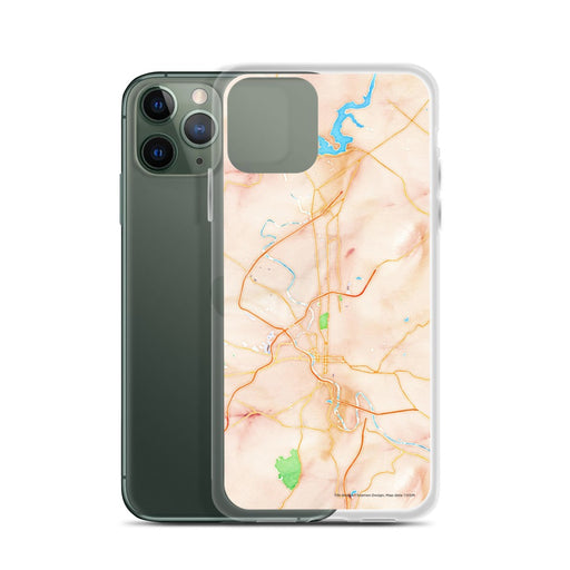 Custom Reading Pennsylvania Map Phone Case in Watercolor on Table with Laptop and Plant
