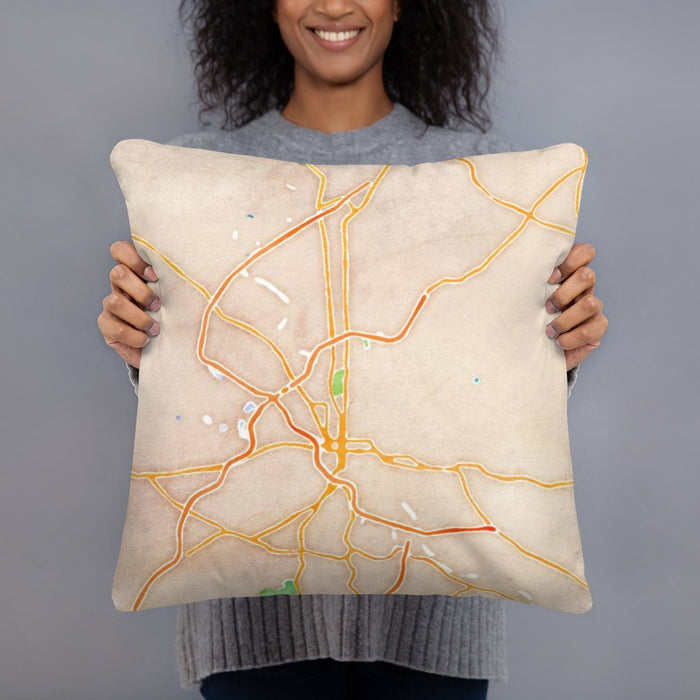 Person holding 18x18 Custom Reading Pennsylvania Map Throw Pillow in Watercolor
