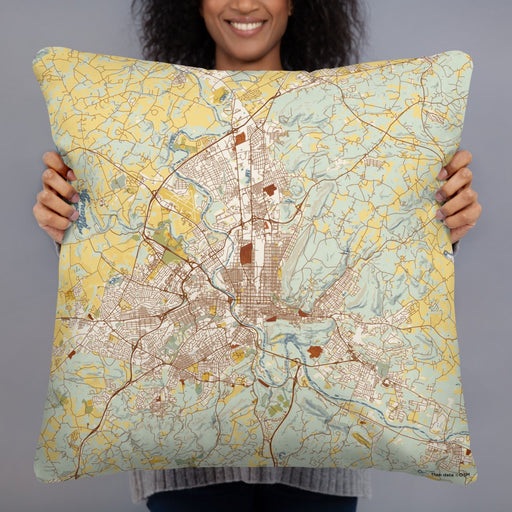 Person holding 22x22 Custom Reading Pennsylvania Map Throw Pillow in Woodblock