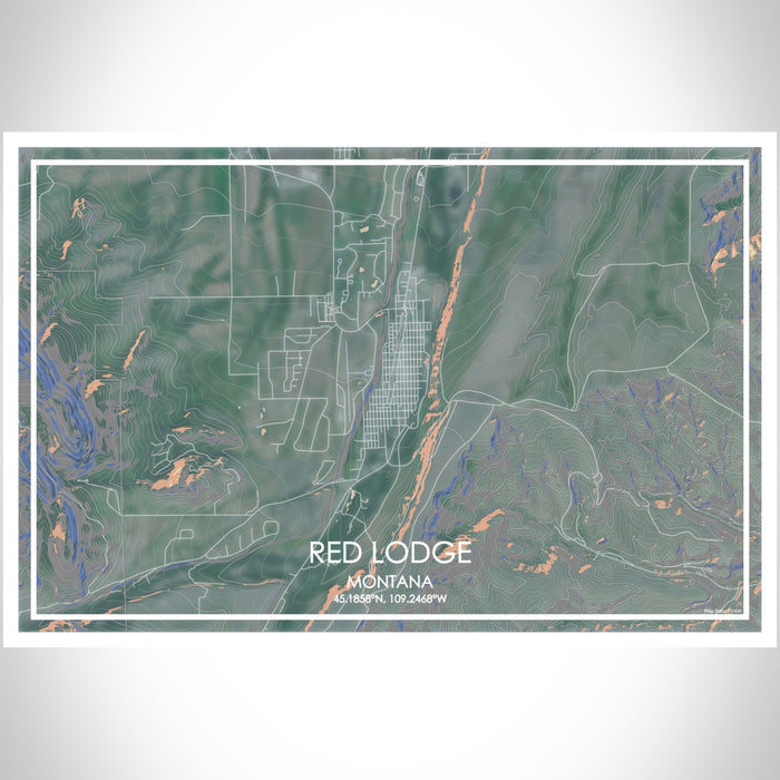Red Lodge Montana Map Print Landscape Orientation in Afternoon Style With Shaded Background