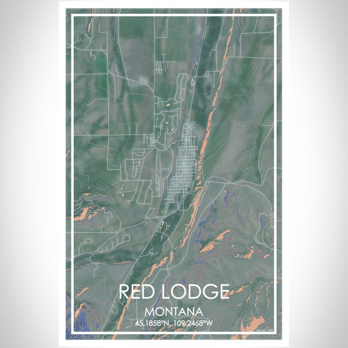Red Lodge Montana Map Print Portrait Orientation in Afternoon Style With Shaded Background