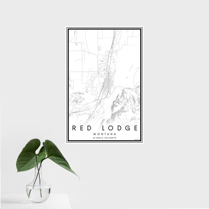 16x24 Red Lodge Montana Map Print Portrait Orientation in Classic Style With Tropical Plant Leaves in Water