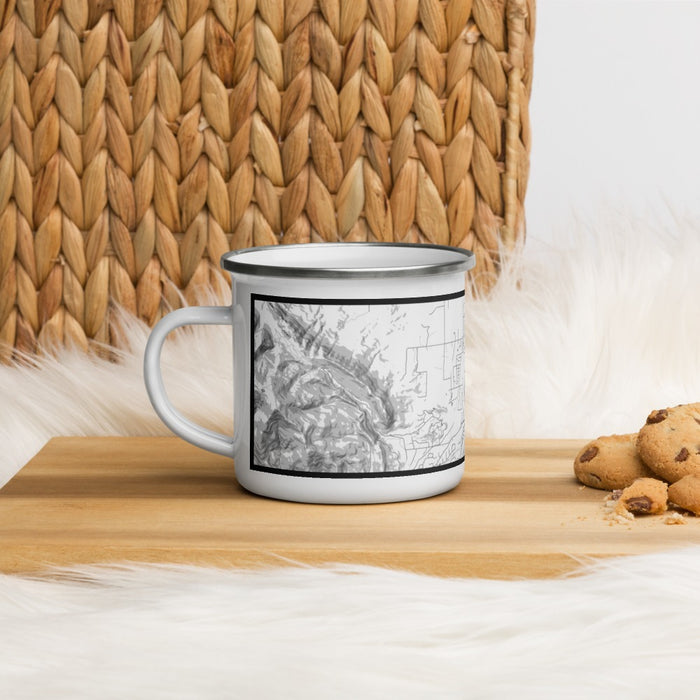 Left View Custom Red Lodge Montana Map Enamel Mug in Classic on Table Top