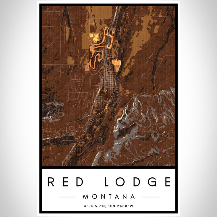Red Lodge Montana Map Print Portrait Orientation in Ember Style With Shaded Background