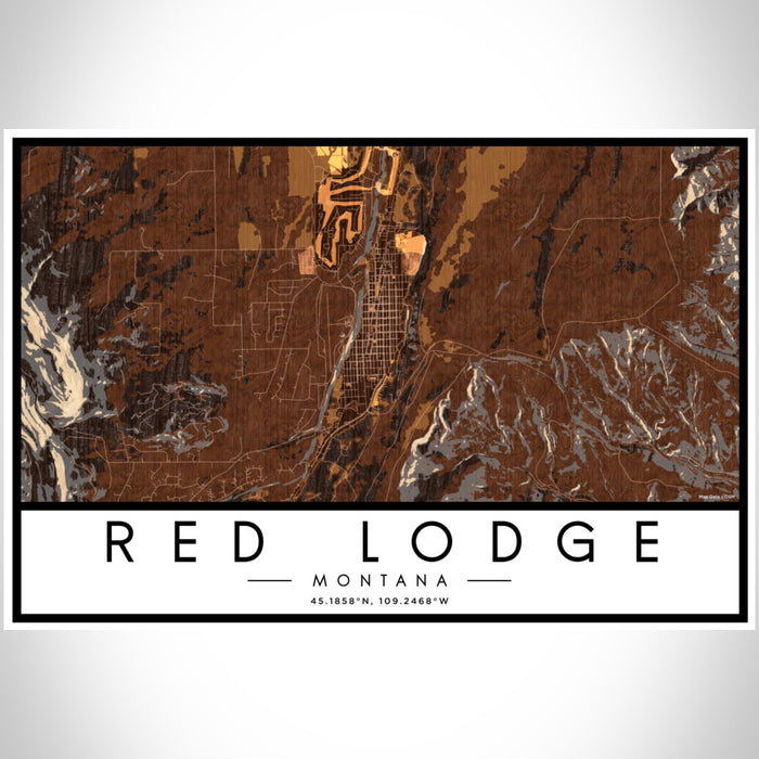 Red Lodge Montana Map Print Landscape Orientation in Ember Style With Shaded Background