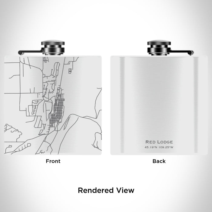 Rendered View of Red Lodge Montana Map Engraving on 6oz Stainless Steel Flask in White