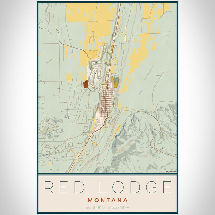 Red Lodge Montana Map Print Portrait Orientation in Woodblock Style With Shaded Background