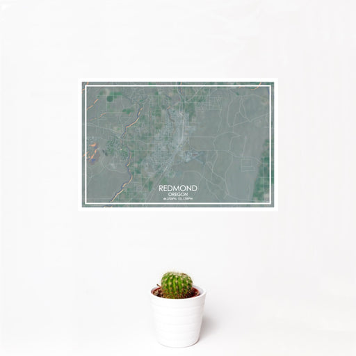 12x18 Redmond Oregon Map Print Landscape Orientation in Afternoon Style With Small Cactus Plant in White Planter
