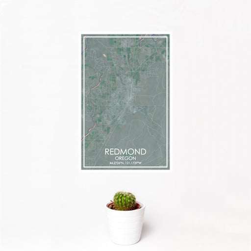 12x18 Redmond Oregon Map Print Portrait Orientation in Afternoon Style With Small Cactus Plant in White Planter