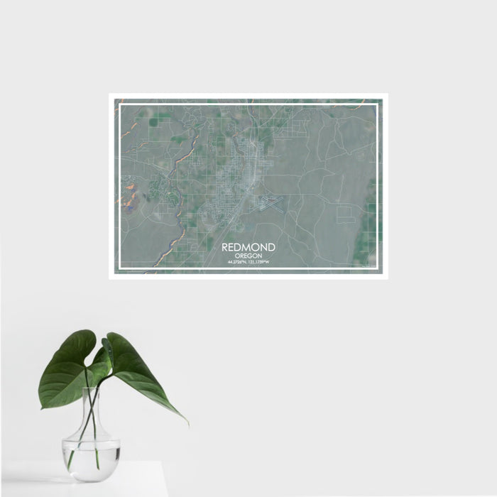 16x24 Redmond Oregon Map Print Landscape Orientation in Afternoon Style With Tropical Plant Leaves in Water