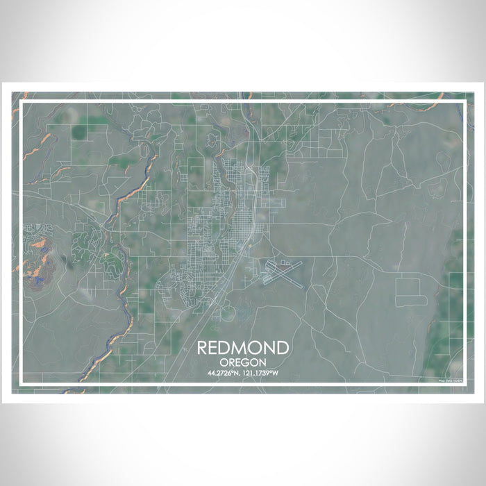 Redmond Oregon Map Print Landscape Orientation in Afternoon Style With Shaded Background