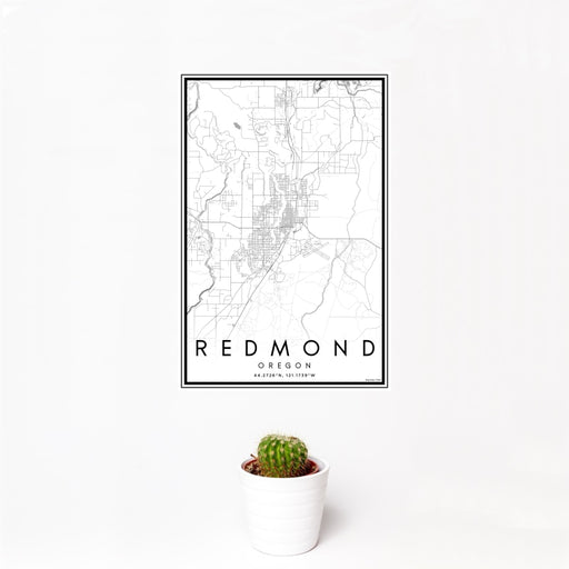 12x18 Redmond Oregon Map Print Portrait Orientation in Classic Style With Small Cactus Plant in White Planter