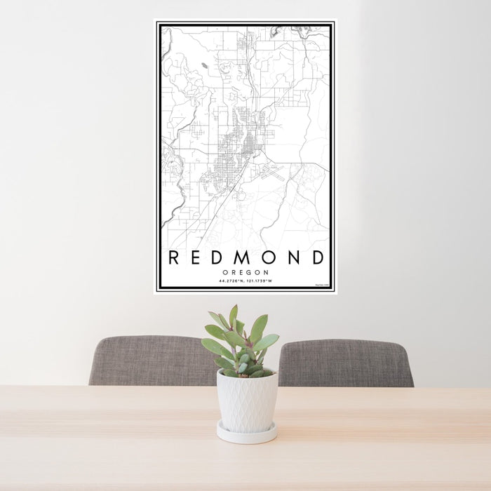 24x36 Redmond Oregon Map Print Portrait Orientation in Classic Style Behind 2 Chairs Table and Potted Plant