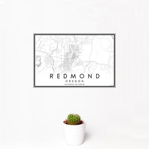 12x18 Redmond Oregon Map Print Landscape Orientation in Classic Style With Small Cactus Plant in White Planter