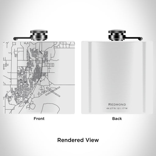 Rendered View of Redmond Oregon Map Engraving on 6oz Stainless Steel Flask in White