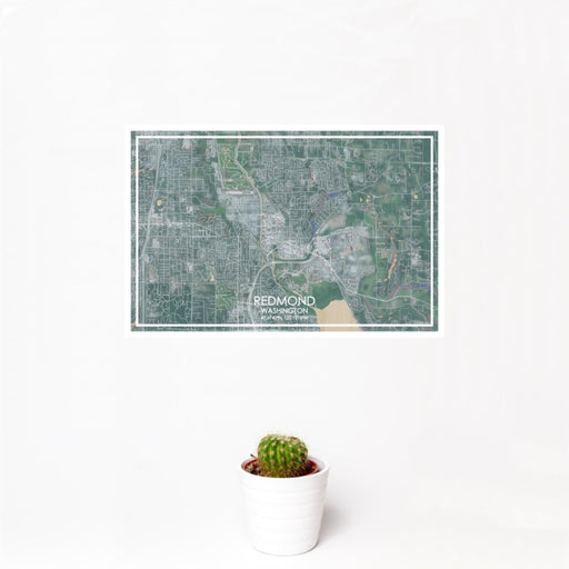12x18 Redmond Washington Map Print Landscape Orientation in Afternoon Style With Small Cactus Plant in White Planter