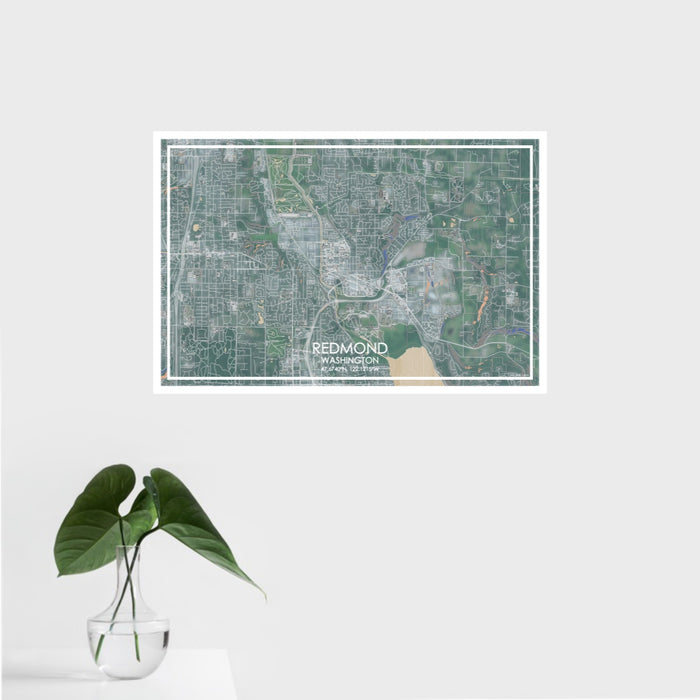 16x24 Redmond Washington Map Print Landscape Orientation in Afternoon Style With Tropical Plant Leaves in Water
