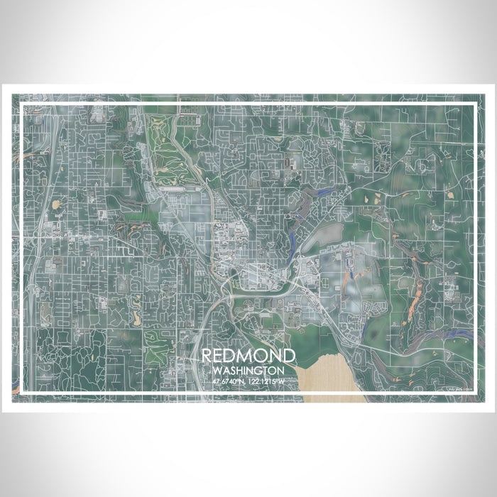 Redmond Washington Map Print Landscape Orientation in Afternoon Style With Shaded Background