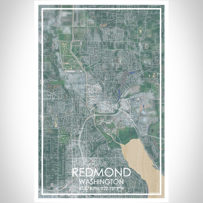 Redmond Washington Map Print Portrait Orientation in Afternoon Style With Shaded Background