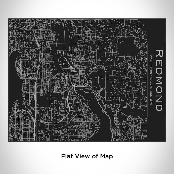 Rendered View of Redmond Washington Map Engraving on 20oz Stainless Steel Insulated Bottle with Bamboo Top in Black