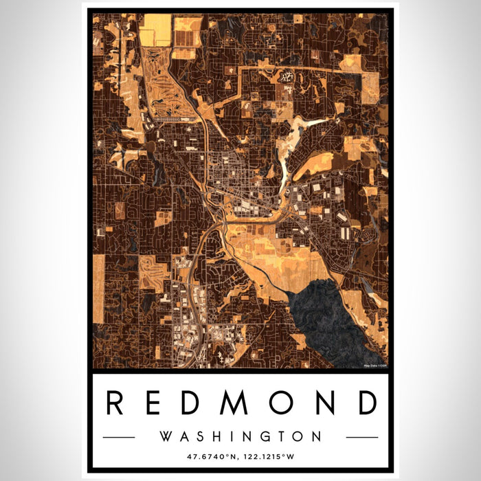Redmond Washington Map Print Portrait Orientation in Ember Style With Shaded Background