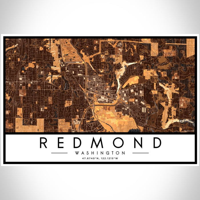 Redmond Washington Map Print Landscape Orientation in Ember Style With Shaded Background
