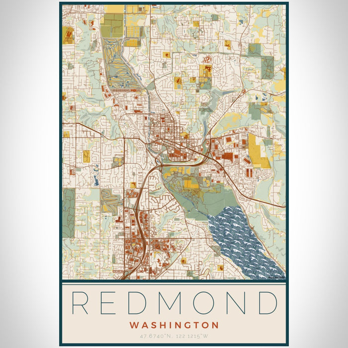 Redmond Washington Map Print Portrait Orientation in Woodblock Style With Shaded Background