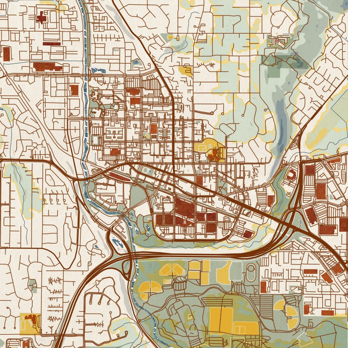 Redmond Washington Map Print in Woodblock Style Zoomed In Close Up Showing Details