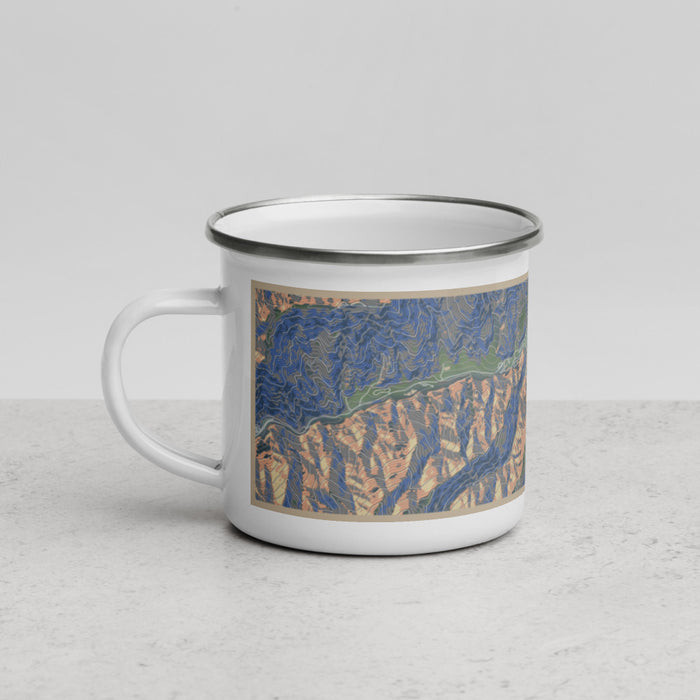 Left View Custom Red River New Mexico Map Enamel Mug in Afternoon