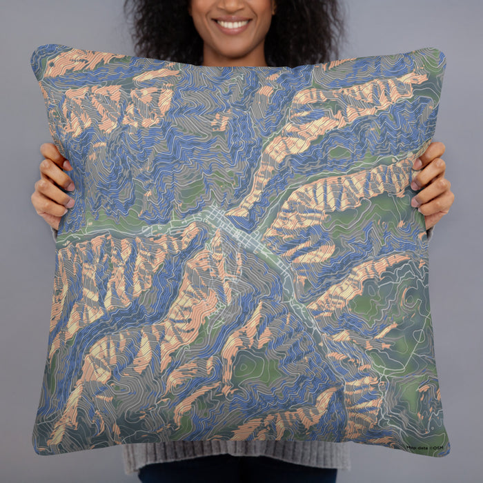 Person holding 22x22 Custom Red River New Mexico Map Throw Pillow in Afternoon
