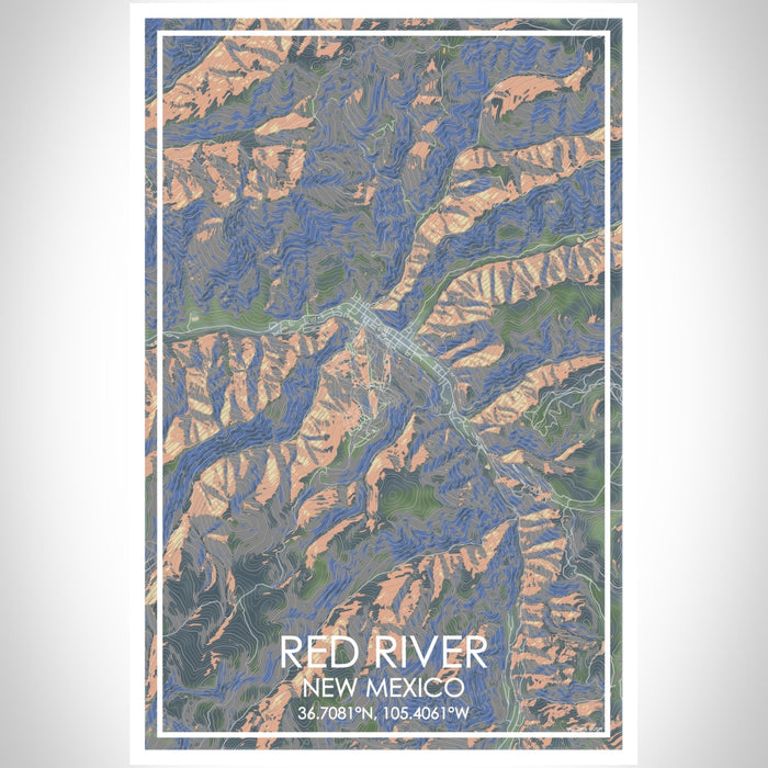 Red River New Mexico Map Print Portrait Orientation in Afternoon Style With Shaded Background