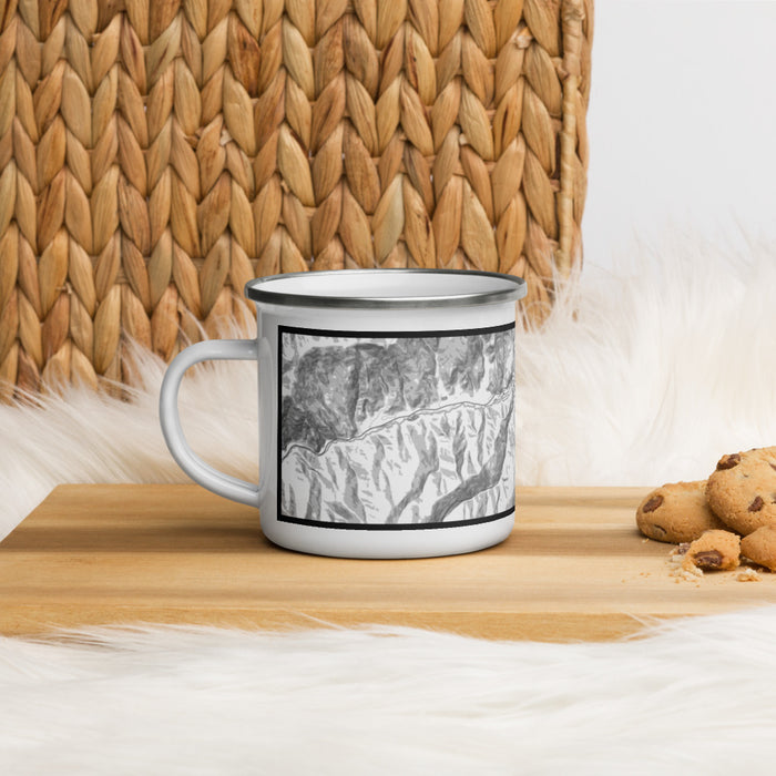 Left View Custom Red River New Mexico Map Enamel Mug in Classic on Table Top