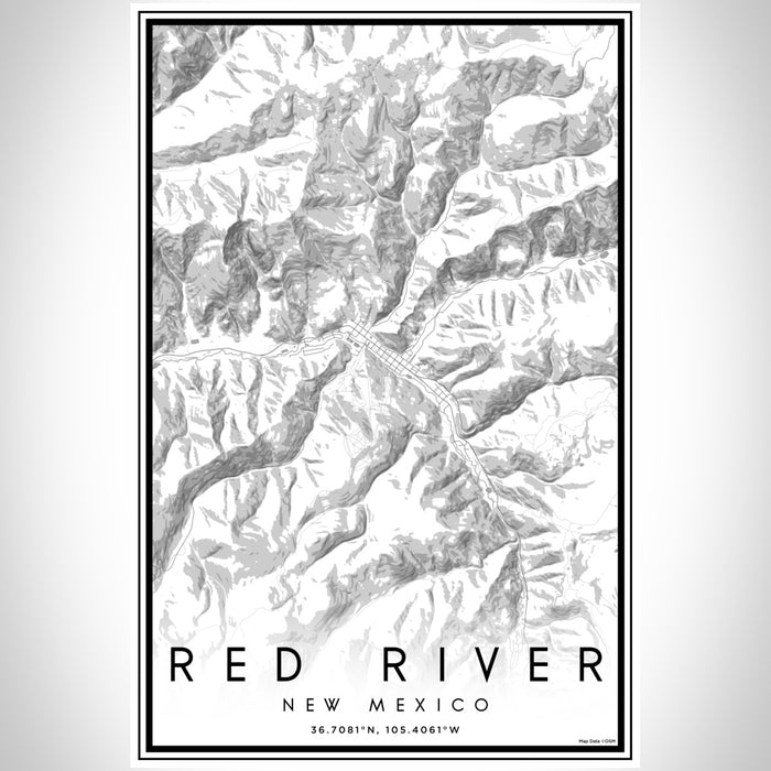Red River New Mexico Map Print Portrait Orientation in Classic Style With Shaded Background