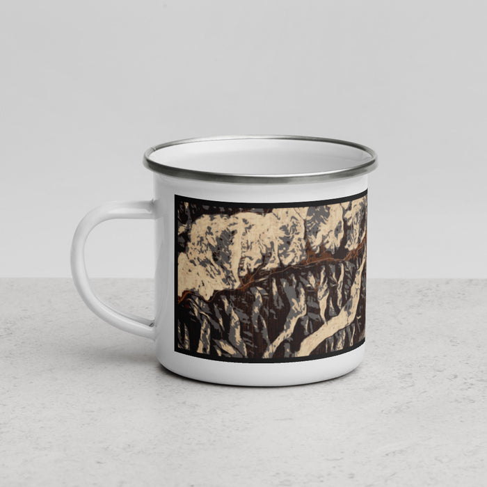 Left View Custom Red River New Mexico Map Enamel Mug in Ember