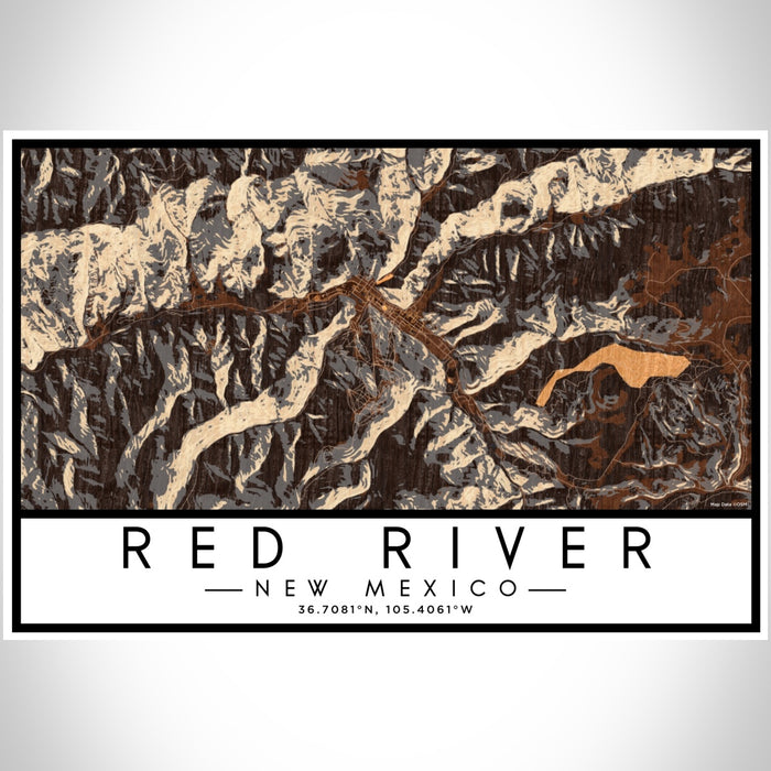Red River New Mexico Map Print Landscape Orientation in Ember Style With Shaded Background