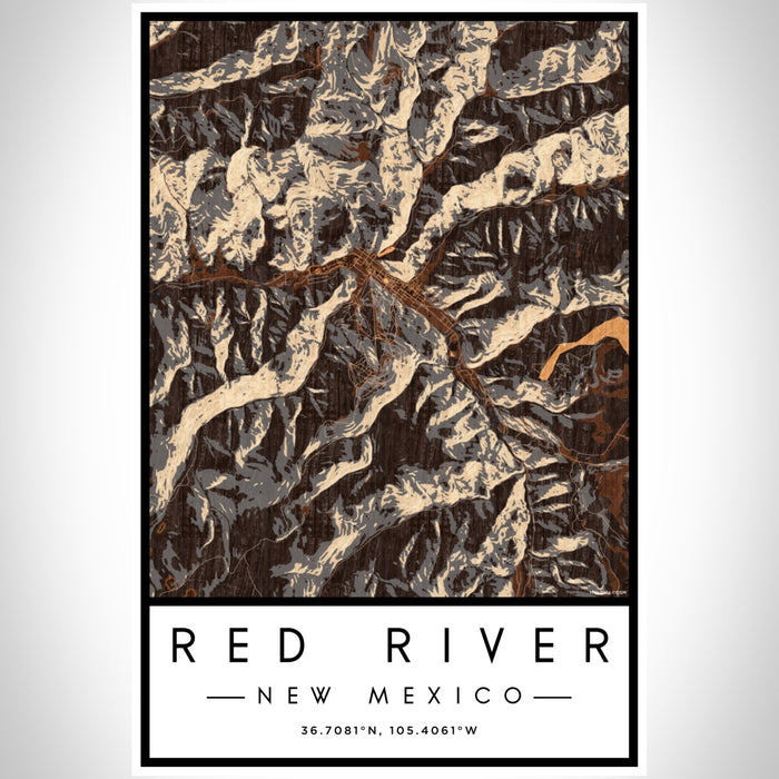 Red River New Mexico Map Print Portrait Orientation in Ember Style With Shaded Background