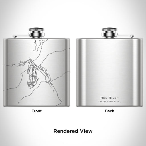 Rendered View of Red River New Mexico Map Engraving on 6oz Stainless Steel Flask