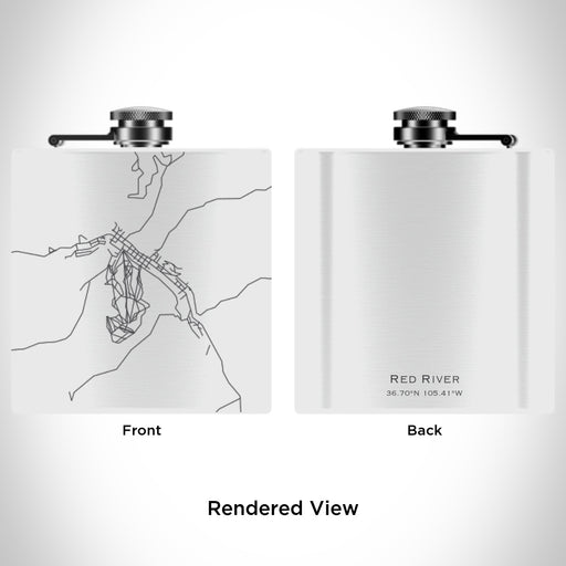 Rendered View of Red River New Mexico Map Engraving on 6oz Stainless Steel Flask in White