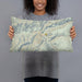 Person holding 20x12 Custom Red River New Mexico Map Throw Pillow in Woodblock