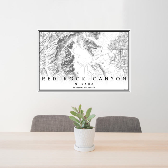 24x36 Red Rock Canyon Nevada Map Print Lanscape Orientation in Classic Style Behind 2 Chairs Table and Potted Plant