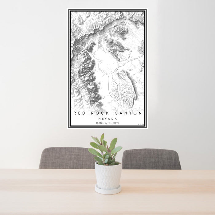 24x36 Red Rock Canyon Nevada Map Print Portrait Orientation in Classic Style Behind 2 Chairs Table and Potted Plant