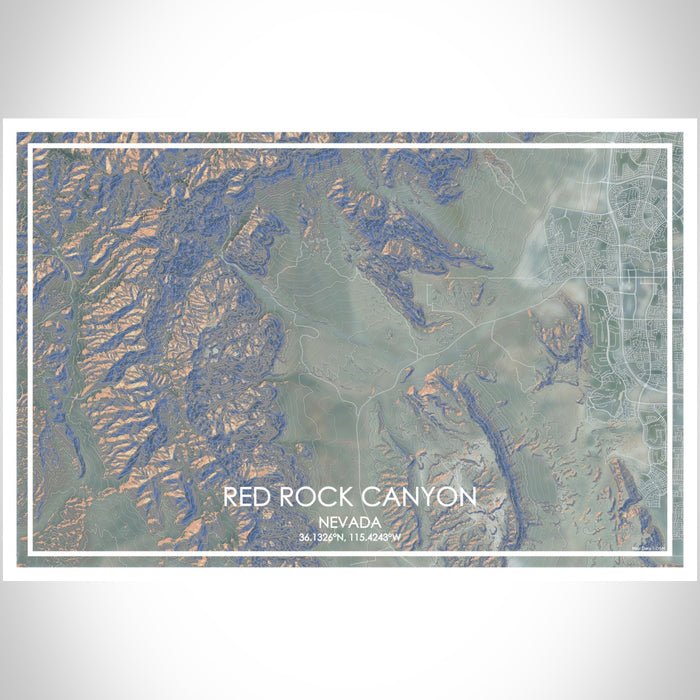 Red Rock Canyon Nevada Map Print Landscape Orientation in Afternoon Style With Shaded Background