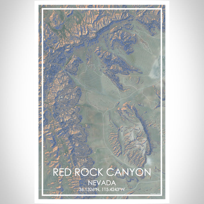 Red Rock Canyon Nevada Map Print Portrait Orientation in Afternoon Style With Shaded Background